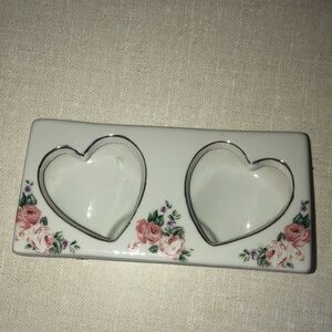 Double Hearts Floral Photo Picture Frame Vintage With‎ Gold color Edging